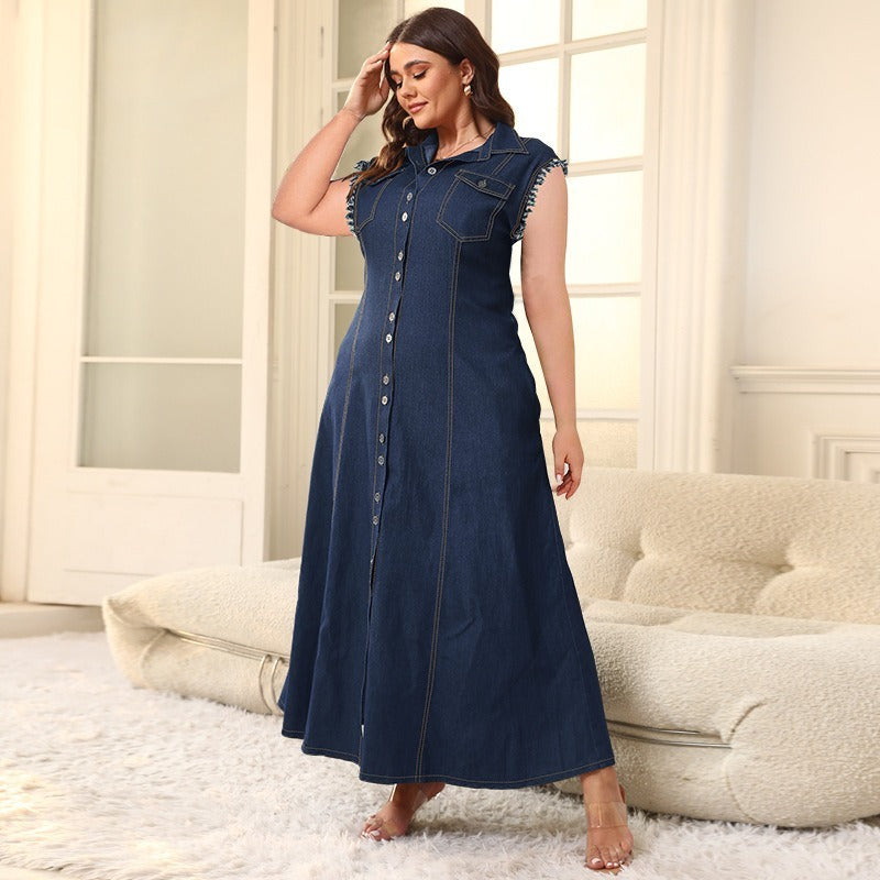 Women’s Plus Size Long Denim Shirt Dress